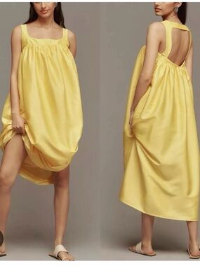 Anthropologie Yellow Sleeveless Open-Back Midi Dress